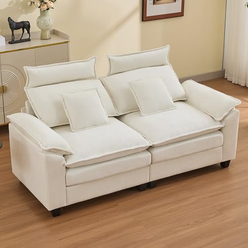Image of 72'' Cloud Modern Loveseat Couch with Detachable Headrest, Modular Sectional Sofa Couch Deep Love Seat, Oversized 2 Seater Chenille Comfy Sofa with Armrests for Living Room, Beige