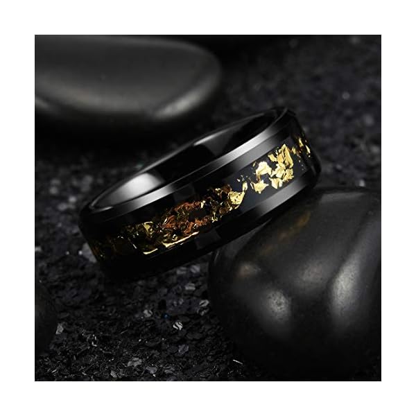 King Will NATURE Mens 8mm Black Tungsten Carbide Wedding Ring Black and Gold Foils Inlay Beveled Edge Polished Finish Wedding Band 10 - Image 3