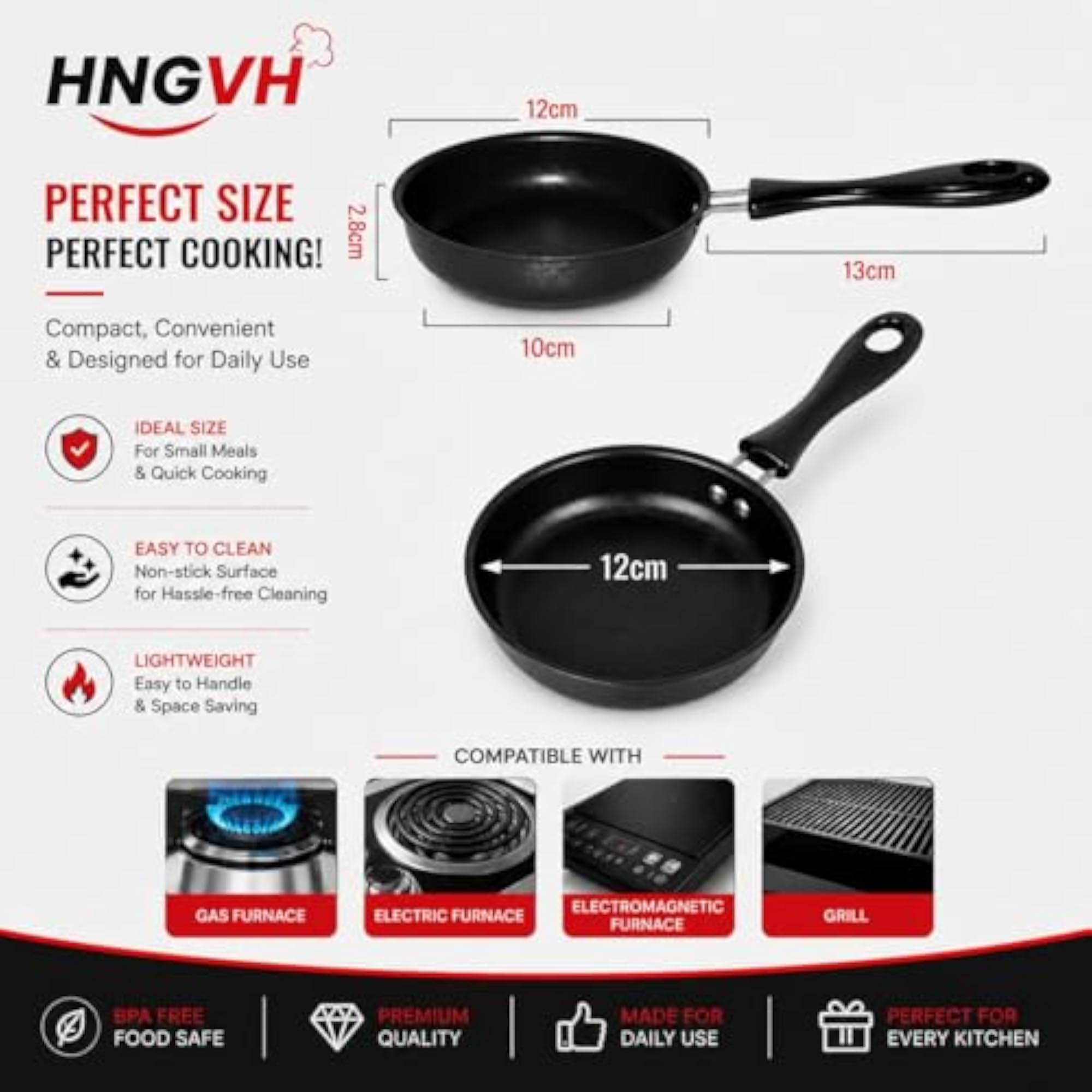 Small Non-Stick Frying Pan with Spatula & Brush, 12cm