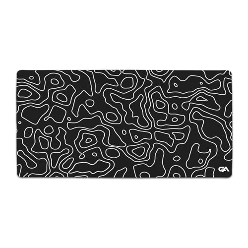GutzyAiden Topo Extended Extra Large Mouse Pad | Gaming Setup | Hybrid Polyester Fabric Top | Non-Slip Natural Rubber Base | 5mm Thick | Black Topo | XXL - 36