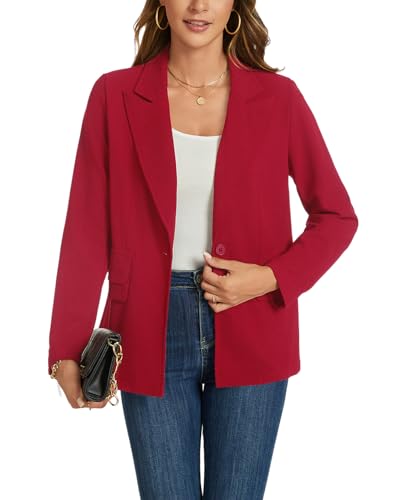 MINTLIMIT Women's Red Blazer Long Sleeve Lapel Button Open Front Blazer Suit Work Office Casual Outfits Jacket with Pockets2
