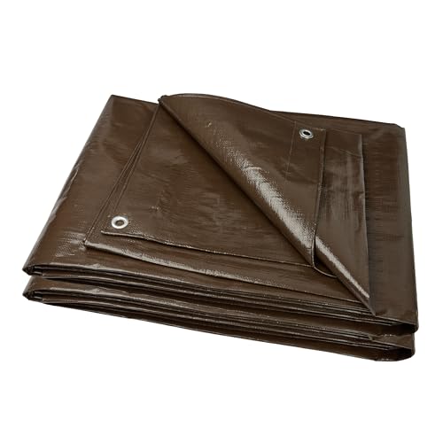 Garronda Telo Impermeabile Esterno, Telone Occhiellato Impermeabile in PP laminato PE per Giardino, Campeggio, Piscina, Copriauto, Barche, Legna GD-0162 (5x6 m, Marrone 200 g/m²)