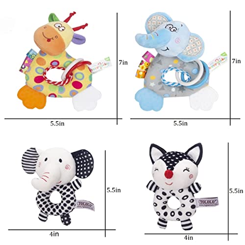 Baby Rattles And Plush Rings Teething Toys For Newborn Babies 0-6 Months, Elephant Baby Rattle Toys With Teether 6 To 12 Months, Newborn Gifts For Baby Girls Boys(4Pcs) #TOP6
