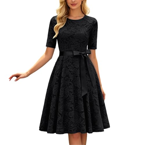 Robe de cocktail élégante et raffinée en dentelle fine avec nœud