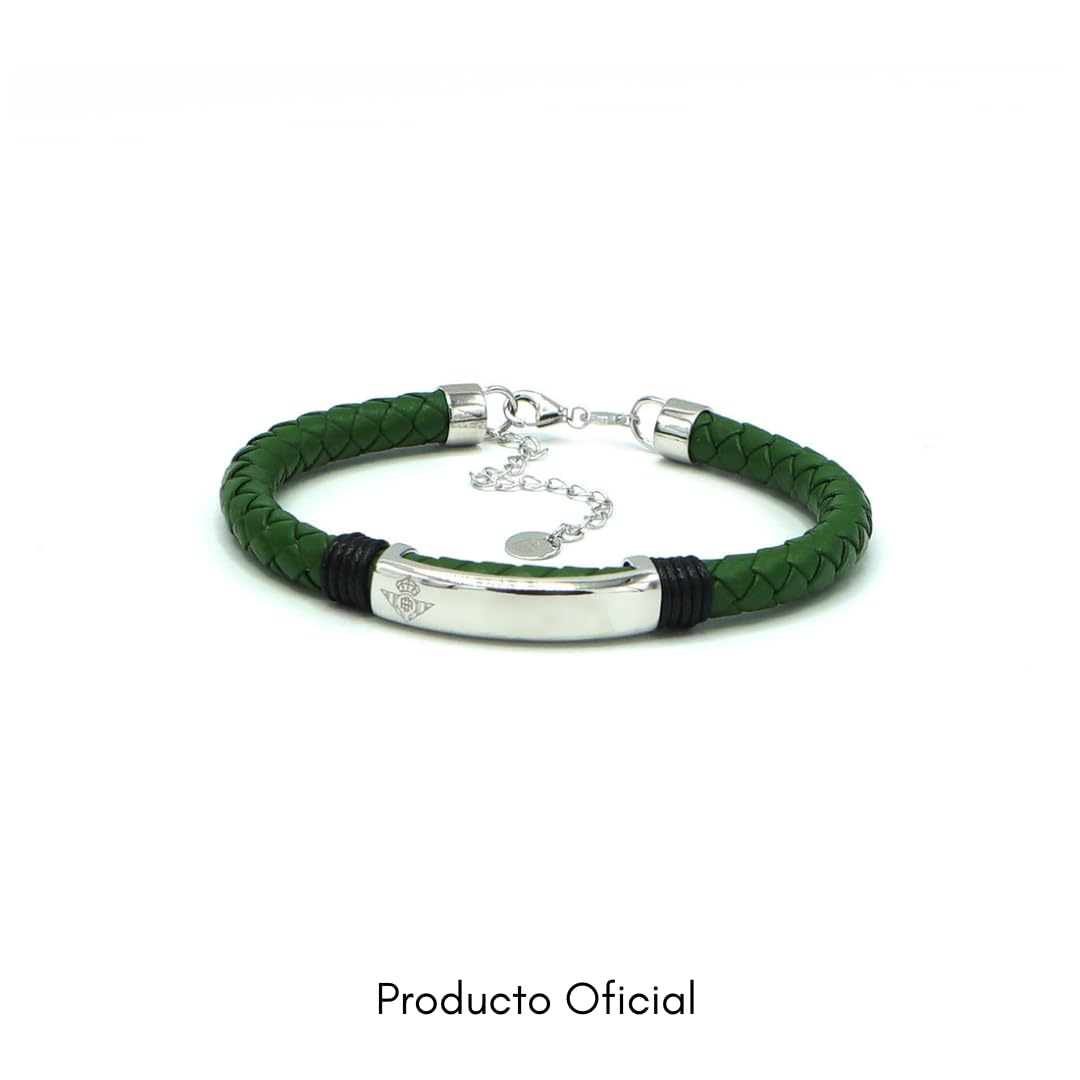 Pulsera Oficial Real Betis en cuero y acero. Placa lisa con Tarjeta