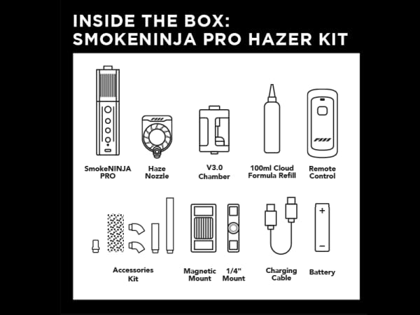 Image of PMI SmokeNINJA PRO HAZER KIT - Portable Fog Machine with Bluetooth, Upgraded Anti-Leak Fog Chamber, 3rd-Gen Haze Nozzle, 3-Min Continuous Output, USB-C Powered for Cinematic, Studio & Event Use