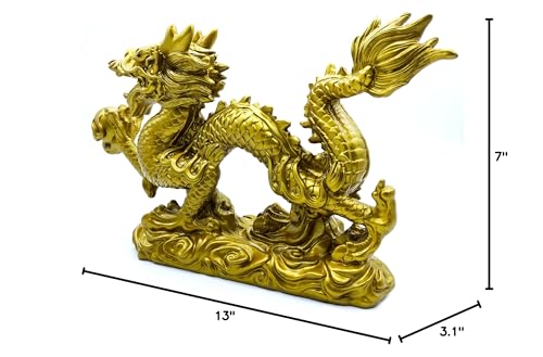 Estatua Feng Shui Dragón Dorado de Resina 13 Pulg miniatura 7