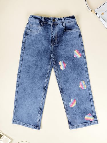 Image of KiddoPanti Girls Solid Waist Elasticated Straight Fit Jeans