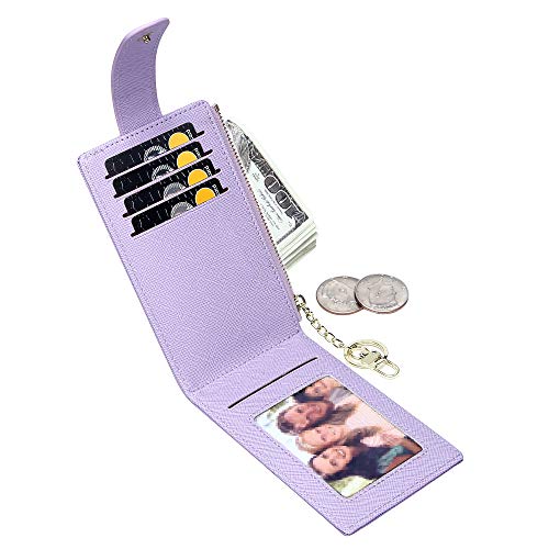 Image of Badiya Slim Women Wallet RFID Blocking Bifold Compact 9 Card Slots Holder Wallets Soft Leather with Zipper Coin Pocket 2 ID Window