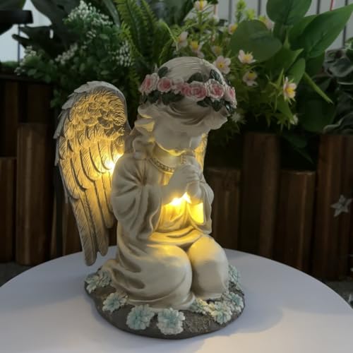 Cymwer Figuras de jardín de ángel Solar, luz Solar de ángel de oración, decoración de Tumbas, decoración de jardín de Cementerio, decoración de Escultura de ángel de Hadas, césped, Patio, Te
