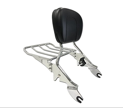 HTTMT SSB01- Chrome Detachable Backrest Sissy Bar with Luggage Rack Compatible with Harley