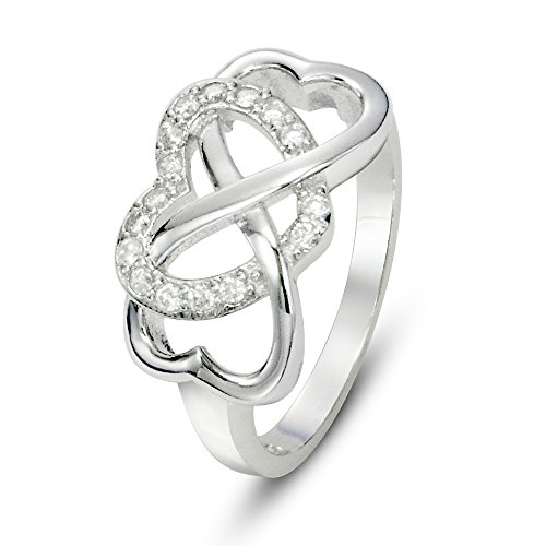 Metal Factory 925 Sterling Silver Cubic Zirconia Infinity & Heart Symbol CZ Wedding Band Ring