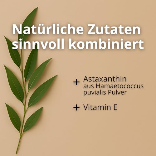 Astaxanthin 12 mg Kapseln - 2 Fach Kombi mit hochdosiertem Astaxanthin & Vitamin E für 4 Monate Reichweite - Vegan - 60 Astaxanthin-Kapseln hochdosiert