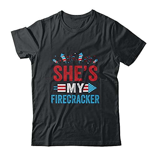 TeesMind She's My Firecracker His and Hers 4th July Matching Couples Shirt Short Sleeve Tee (Black, S)
