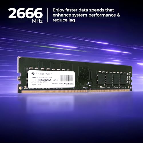 Image of Zebronics 8GB DDR4 RAM for PC, 2666MHz, 4bit Architecture, Low Power Consumption, High Stability Performance (D40826A)
