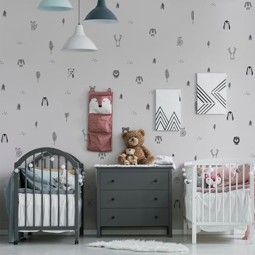 Animal Wall Decals for Nursery, Kids Bedrooms, Baby Room, Play Room, Kids Room – Stylish Safari, Woodland Animal, Jungle, Tree Wall Stickers for Baby Nursery. Black and White Bedroom Decals 7 417CUNbwtsL. AC