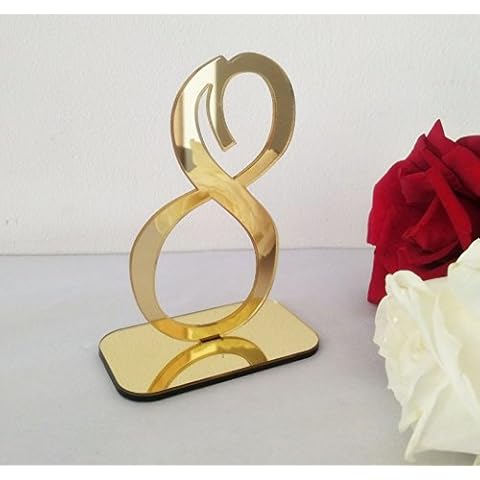 RUIXUAN Acrylic Mirror Table Numbers, Wedding Table Number With Holder, Wedding Table Numbers Set, Wedding Table Decor, Mirror acrylic Table Numbers (Gold, 5PCS) Cover