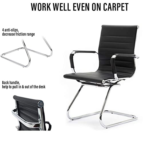 Black Office Desk Chair No Wheels Set of 8 PU Leather Computer Chairs Mid Back Guest Chairs for School Reception Conference Waiting Room, Black