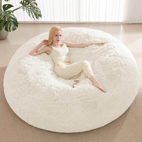 Giant White Bean Bag Cover, 6FT, Washable, Anti-Slip