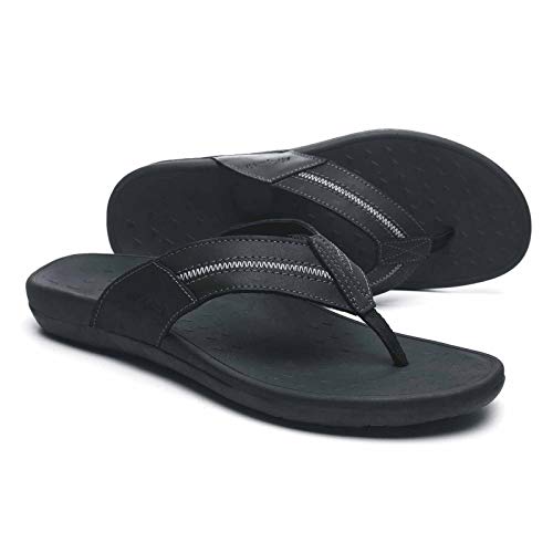 Genuine Leather, Rubber Flip Flop Sandals for Men, Soft Arch Support Thong for Outdoors, Plantar Fasciitis Orthotic Slippers for Heel and Foot Pain Relief Size 8.5