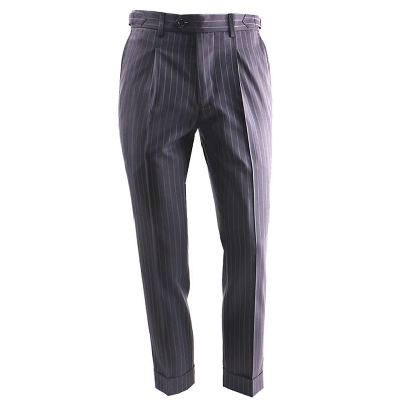 Striped Dress Pants for Men Navy Blue Business Prom Dinner Suit Trousers One Button