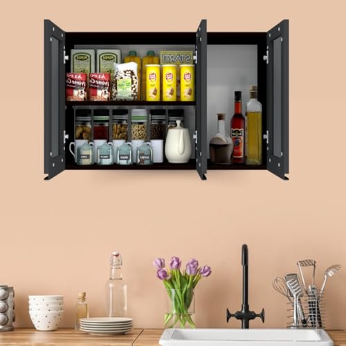 Image of SPECIALITY PANELS Multipurpose Cabinet with Modern Elegance Tinted Glass Wall Cabinet, Space Organizer for Office /Kitchen in (Flowery Wange, 3 Glass Shutter)
