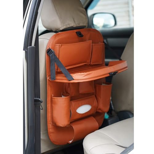 Car Backseat Organizer with Multi-Pockets β Leather Car Seat Back Protector with Foldable Table Tray β Travel Storage Bag for Kids & Adults β Universal Fit (Brown) - Image 3