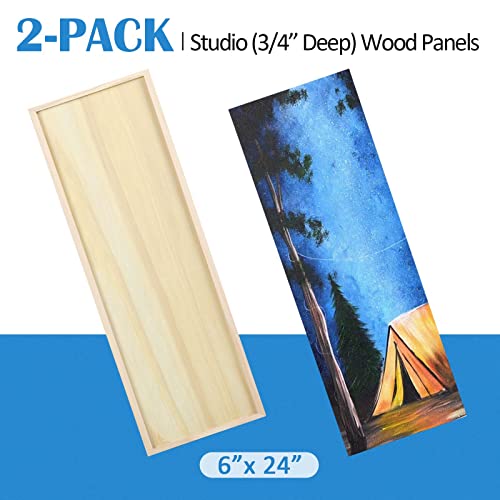 Falling In Art Unfinished Birch Wood Panels Kit For Painting, Wooden Canvas 2 Pack Of 6X24" Studio 3/4" Deep, Cradle Boards For Pouring, Art, Crafts, Burning And More #TOP4