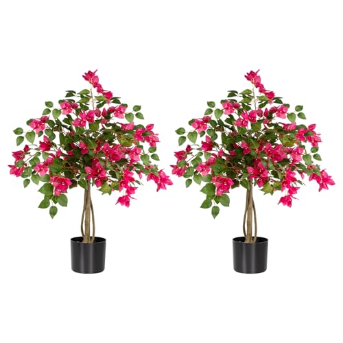 Datietiao 3FT Artificial Bougainvillea Tree, Faux Potted Flowering Plant with