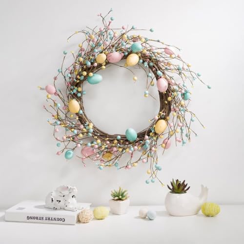 URMAGIC Couronne de Pâques Colorée - Décoration de Printemps pour Porte d'Entrée - Fleurs Artificielles à Suspendre