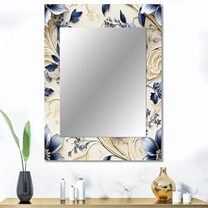 Victorian Brocade Rusticity Floral Wall Mirror, Printed Brown Wall Mirror, Traditional Bathroom Wall Mirror, Decorative Floral Mirror – 30×40 Inches