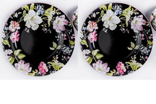 Image of GOLDEN QUEEN'S Handcrafted Dinner Plates: Set of 2 | Perfect for Hosting and Daily Meals | Microwave Safe Plates | 10.5 inch | Serves 2 (Garden Splendor in Black Dinner Plates)