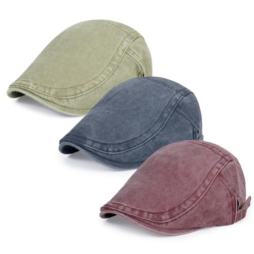 Image of 3Pcs Men's Newsboy Caps Cotton Cooling Hat Adjustable Flat Cap for Men
