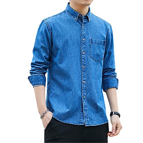 Chemise à manches longues en denim bleu clair 3XL pour un style décontracté