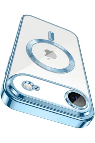 Image of Elzzi Electroplating Transparent Clear Logo Back Cover Case TPU Compatible with iPhone 17 Air, Compatible with Magsafe, Full Body & Individual Camera Protection for Each Lens Men & Women(Sierra Blue)