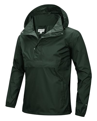 33,000ft Men's Rain Jacket with Hood Lightweight Waterproof Pullover Packable Raincoat Windbreaker Breathable For Outdoor Camping Hiking Riding, Army Green XXL