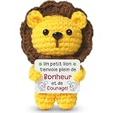 Hakumata Lion Positif, Cadeau Femme Peluche Poupée avec Carte Motivante   Mini Lion Tricoté, Cadeau Original Homme Femme Toute Occasion