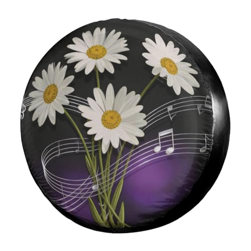 Image of Delerain Spare Tire Cover Music Notes Daisy Flowers Wheel Covers Waterproof Dust-Proof UV Sun Universal Fit for RV Trailer RV SUV Truck and Many Vehicle (18 Inch for Diameter 32 inch-34 inch)