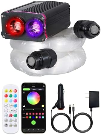 GIDERWEL 20W Dual Port Dual Color Fiber Optic Light Kit,6.5ft/2m 600pcs of 0.03in Fiber Optic Cable,RGBW Twinkle+Sound Activated Fiber Optic Star Ceiling Light Kit for Car Headliner Star/Home