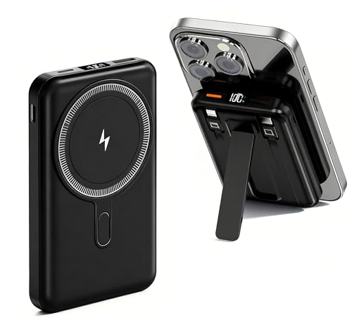 Image of Power Bank, Magnetic Wireless 10000mAh Fast Charging Portable Charger with Stand, 3 Outputs USB C in/Out PD 22.5W Battery Pack for iPhone 12 13 14 15 16 Samsung Android and More