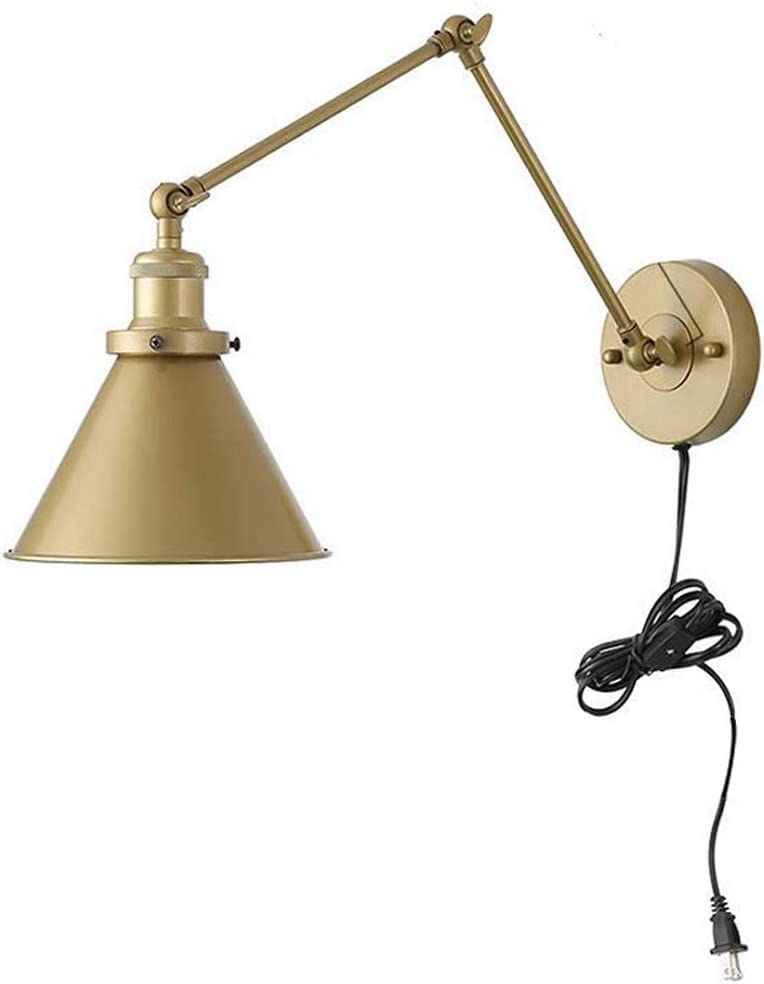 HWSY Adjustable Retro Wall Light Bedside Reading Light Extendable Flexible Indoor Industrial Wall Lamp With Switch And 1.5M Cable Bedroom Living Room Office Restaurant Cafe E27 Metal Wall Sconce