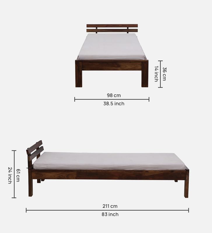 Image of Solid Sheesham Wood Admire Single Bed Without Storage | Wooden Single Bed Cot Palang Furniture for Bedroom Living Room Home and Hotel (Provincial Teak Finish)