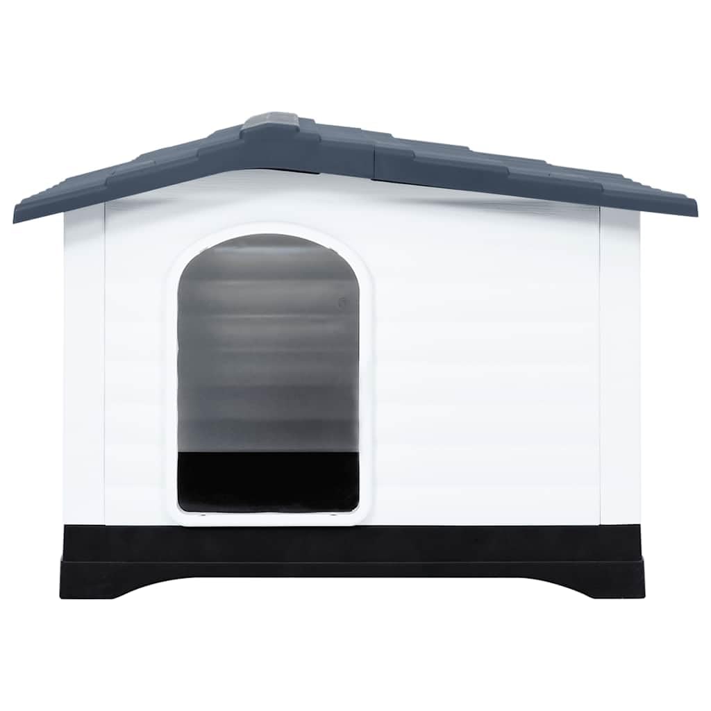 Robusta cuccia per cani grigia in polipropilene resistente, 90,5 x 68 x 66 cm, con buona ventilazione e pratico tetto a punta per protezione da pioggia e sole