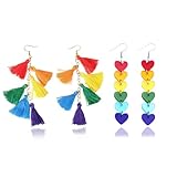 2 Paar Regenbogen Vintage Ohrringe Set – farbenfrohe Hängeohrringe für regenbogen kostüm damen, auffällige pride outfit damen Deko, Pride Schmuck Accessoires, Karneval & Sommer Events