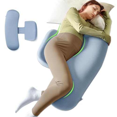 WEIKA Pregnancy Pillows for Sleeping, Memory Foam Maternity Pillow for Side Sleeper Pregnant Women, Pregnancy Body Pillow Support for Back, Belly, Hips, Detachable Pillow Cover（blue）