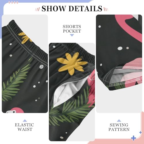 Flamingo Spruce Branch Boys Long Pants Soft Trousers Elastic Waist Kids Lounge Bottoms with Pockets S-XL4