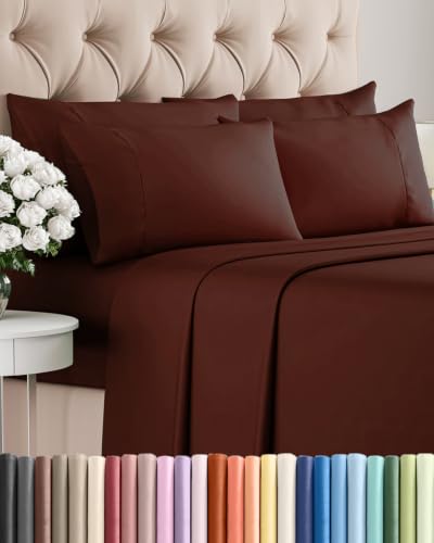 Image of Cal King 6 Piece Bed Sheet Set - Breathable & Cooling Sheets - Oxblood