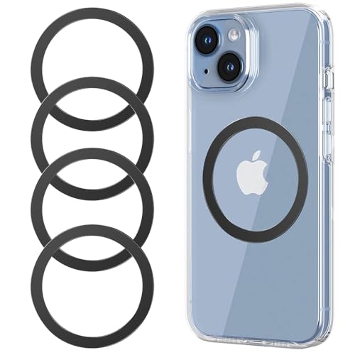 for MagSafe Sticker,4 PCS,Ultra-Thin(0.4mm) Metal Ring for Kindle/Pop Socket Magnetic Wallet Grip Wireless Charger Case Car Mount,Compatible with iPhone 17/Air/16/15/14,Galaxy S24/S23 (Black 4 PCS)