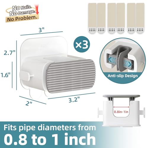Image of TAILI Mop and Broom Holder Wall Mount Grippers, 3 Hangers and 8 Adhesive Strips, Damage Free Hanging Wall Mount, Household Cleaning Organizer for Organization and Storage, Holds up to 4 lbs, Grey