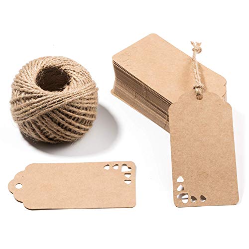 Gift Tags,120 PCS Kraft Paper Tags Craft Hang Tags with 100 Feet Natural Jute Twine for Gifts Arts and Crafts Wedding